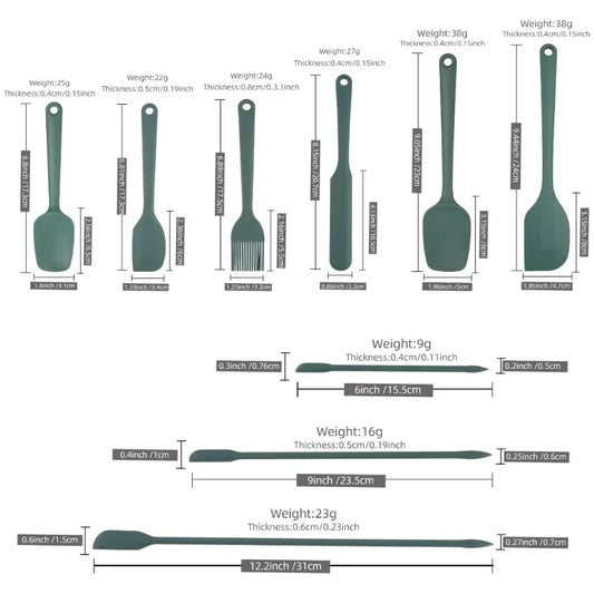 Chef Spatulas Green Kitchen Utensils Measurements Spatula