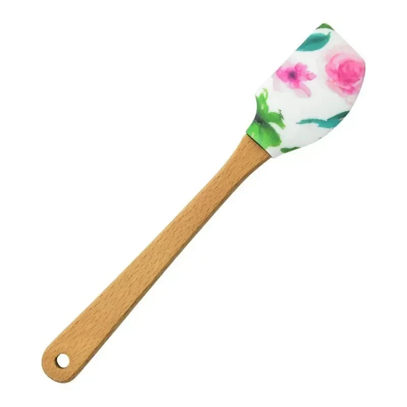 Flower Silicone With Wood Handle Chef Spatulas