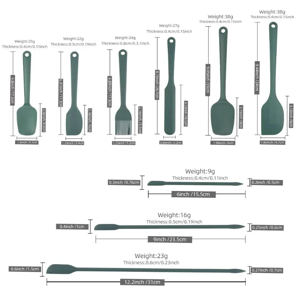 Chef Spatulas Green Kitchen Utensils Measurements Spatula