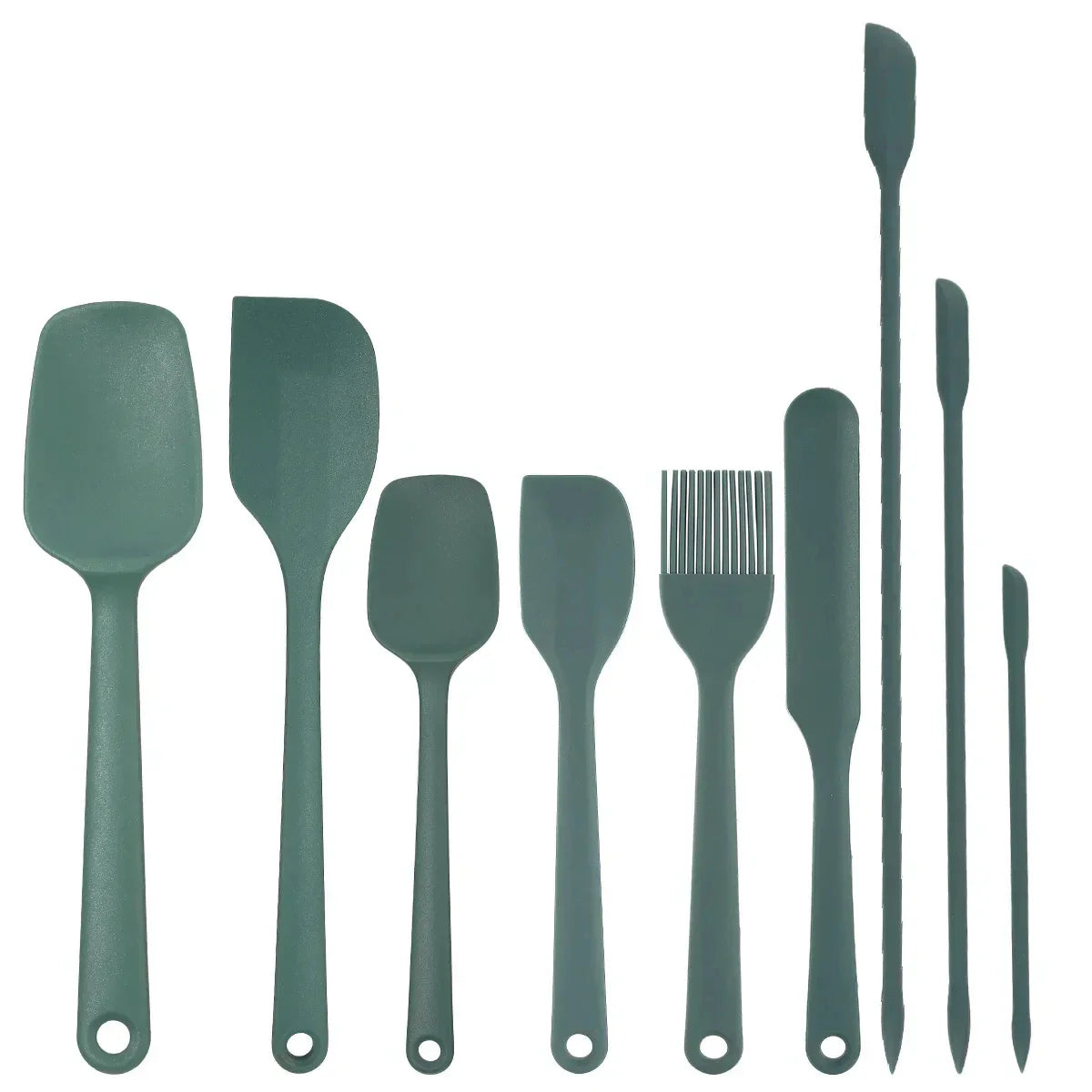 Chef Spatulas Green Set Of Six Green Utensils White Surface Spatula
