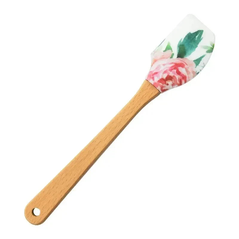 Pink Flower Silicone With Wood Handle Chef Spatulas