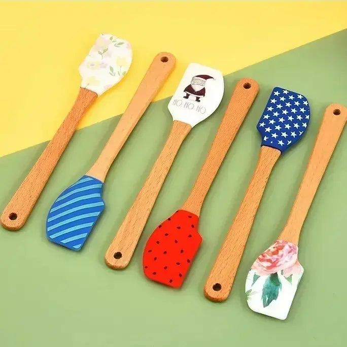 Red Silicone With Wood Handle Chef Spatulas