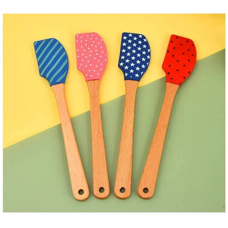 Red Silicone With Wood Handle Chef Spatulas