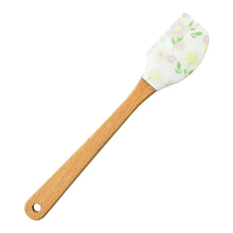 Yellow flower Silicone With Wood Handle Chef Spatulas
