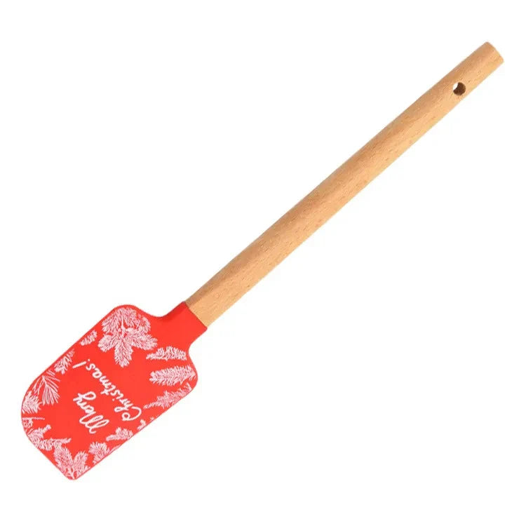 Red christmas Silicone Spatula Wooden Handle chef spatulas