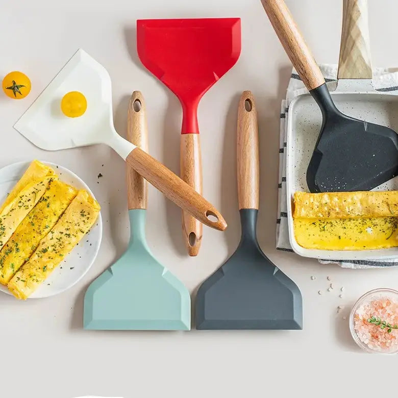 White Silicone set Spatula wooden handle chef spatulas