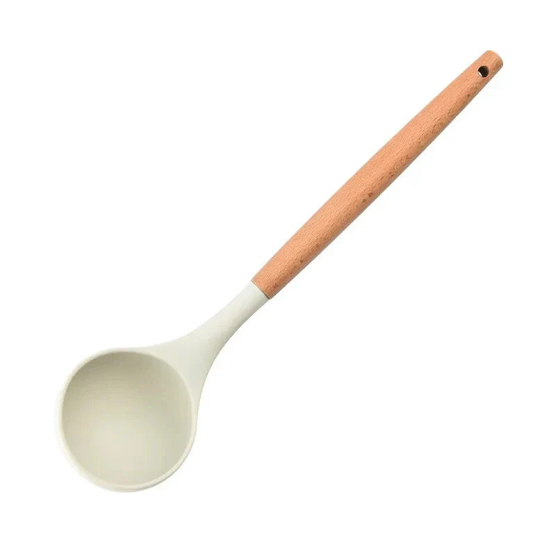 White Silicone Soup Spatula wooden handle chef spatulas