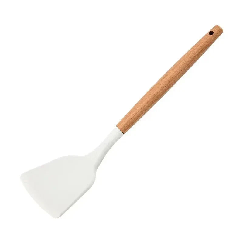 White Silicone Wide Spatula wooden handle chef spatulas